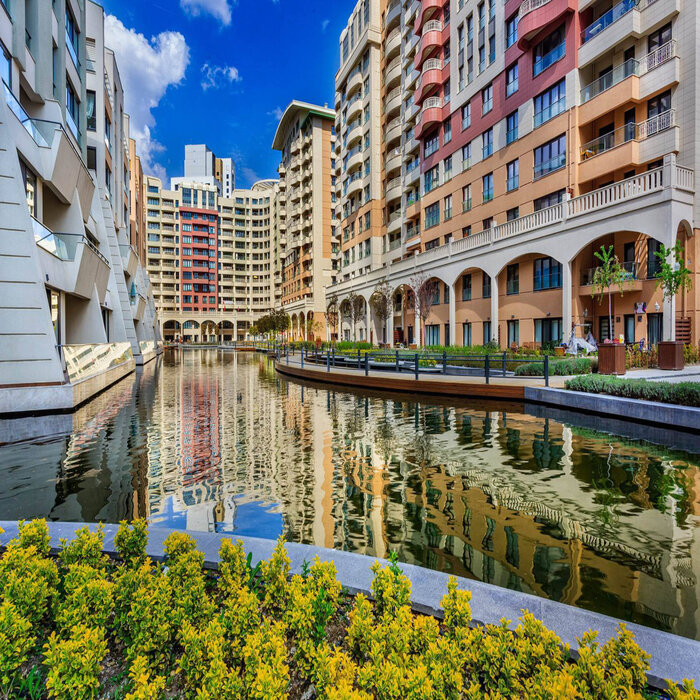 Flower beds at the edge of the lagoon landscape with Balena system in Altin Oran