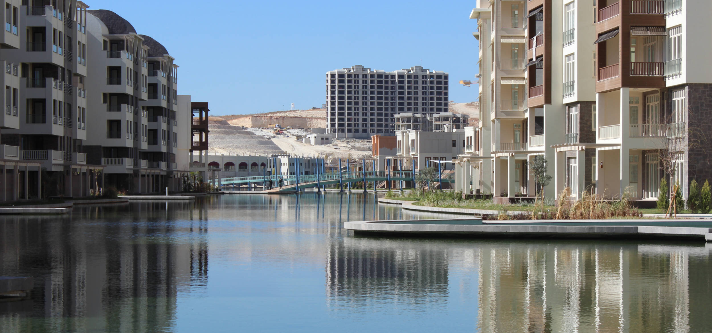 View over the lagoon landscape with Balena system of the “Antepia” villa complex in Gaziantep, Turkey
